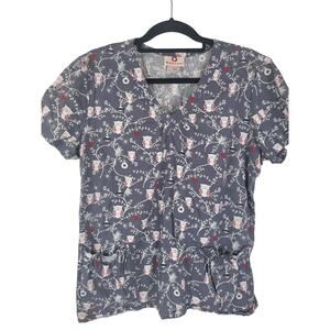 White Cross Medical Scrub Top Large Womens V Neck Short Sleeve Hospital Pockets